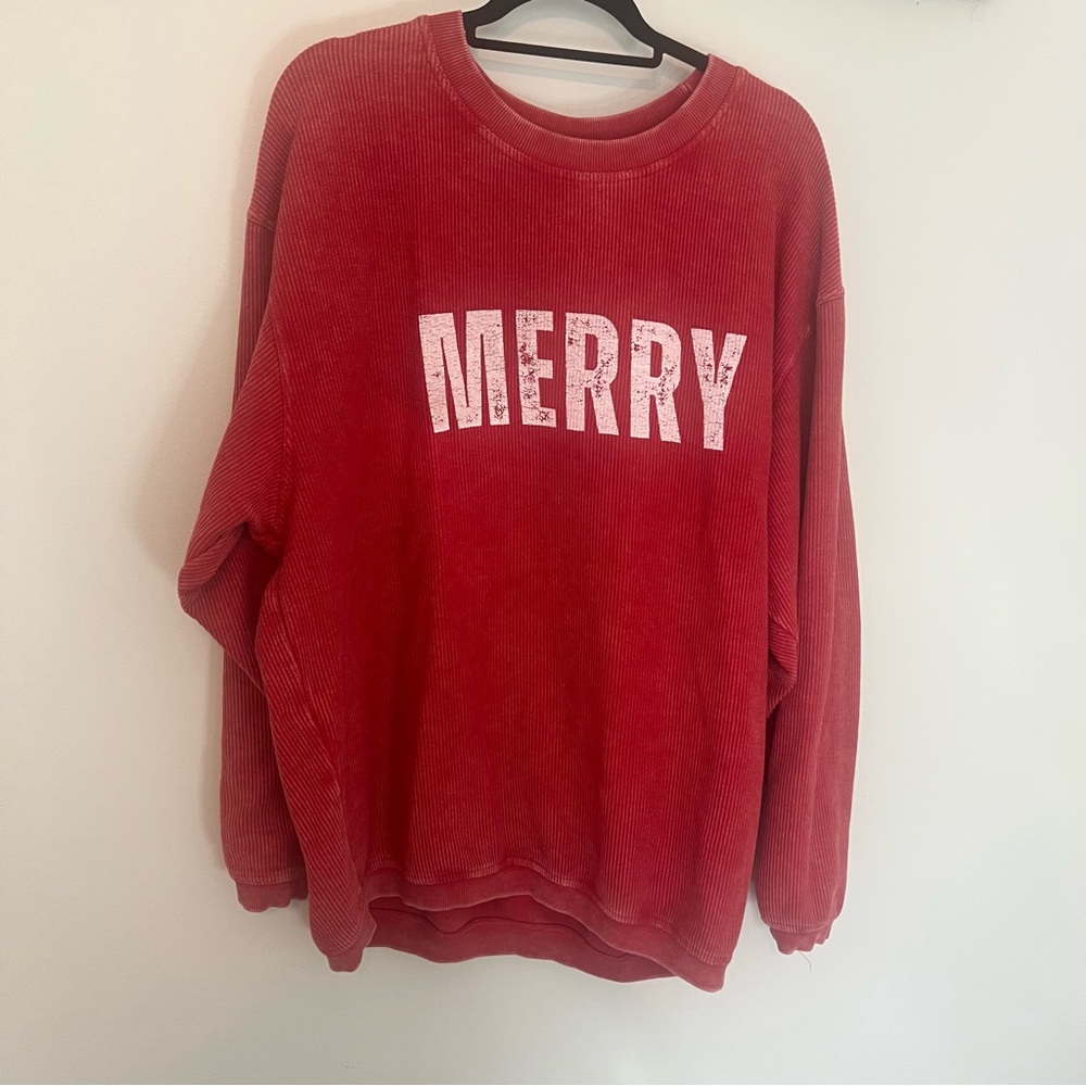 Chicka-d Merry Corded Crewneck Sweatshirt XL Christmas Holiday Festive Graphic